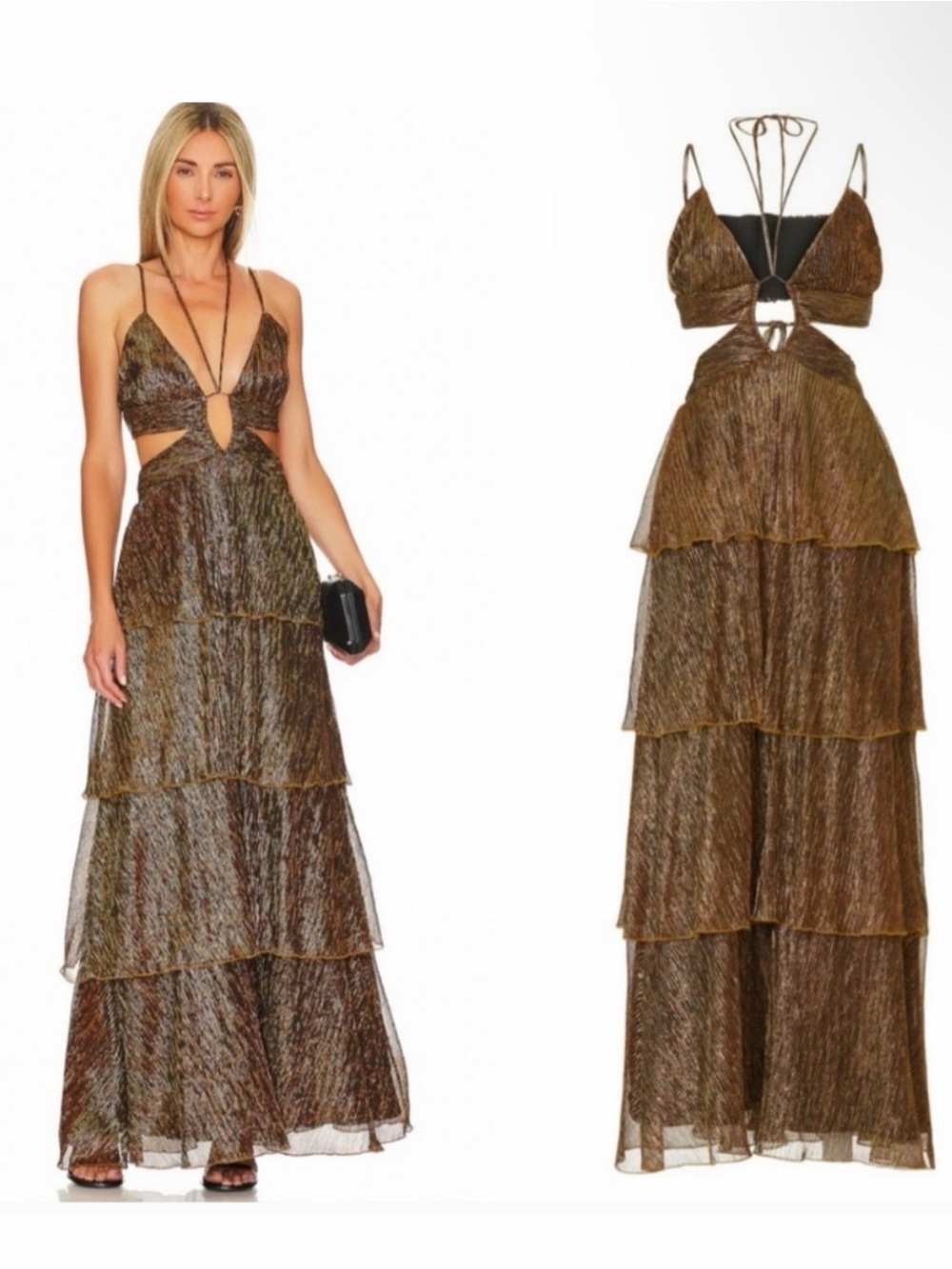 Line + Dot Sonia Gown Maxi Dress in Gold